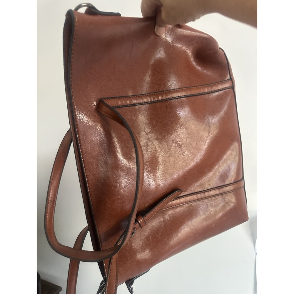 Large Brown Faux Leather Tote Bag Minimalist Shoulder Handbag Pre-Owne - Picture 5 of 16